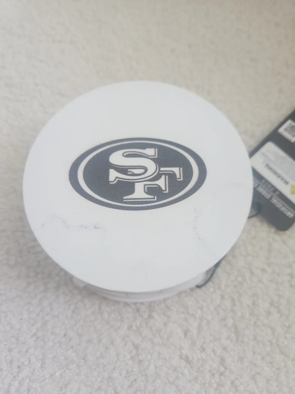 San Francisco 49ers Coaster Set - Marble White Artificial Stone Black SF Logo